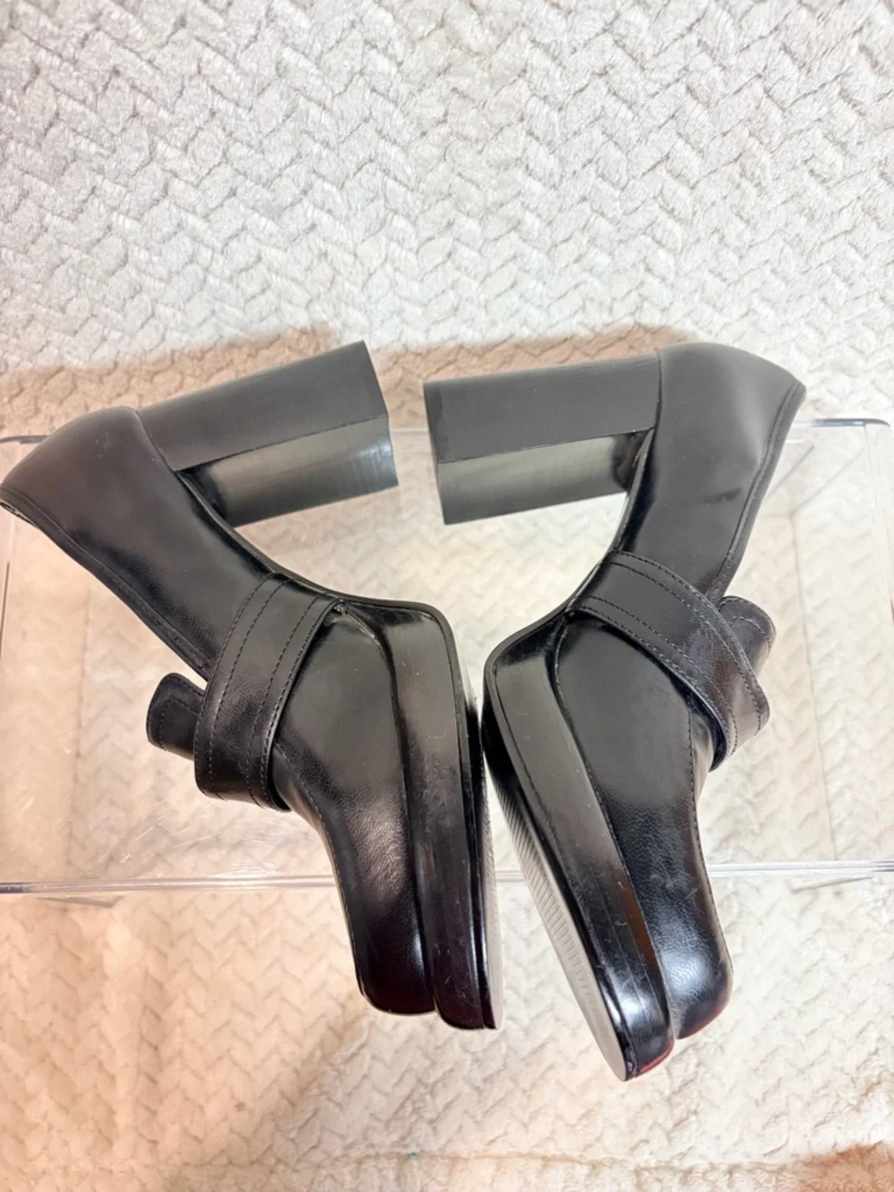 Vtg 90s SKECHERS Womens 6 Chunky Platform Loafers Buckle Black‎ Faux Leather Y2K